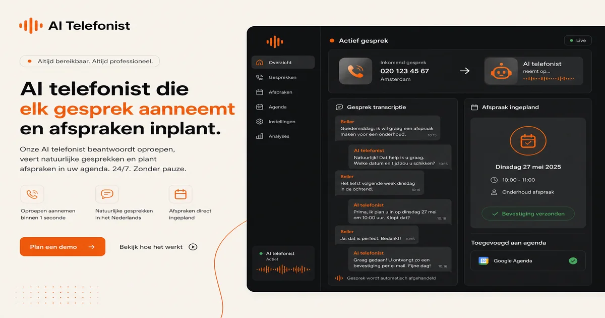 AI-telefonist die een inkomende oproep aanneemt op een zakelijk nummer