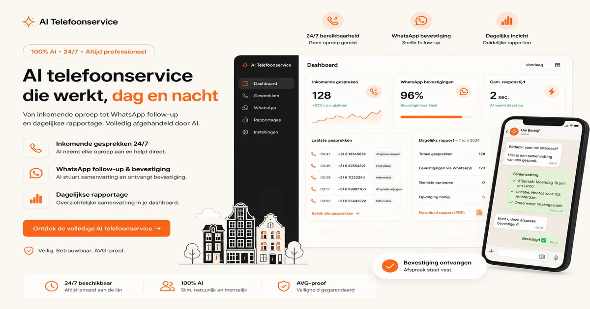 AI-telefoonservice die inkomende oproepen aanneemt en opvolgt via WhatsApp